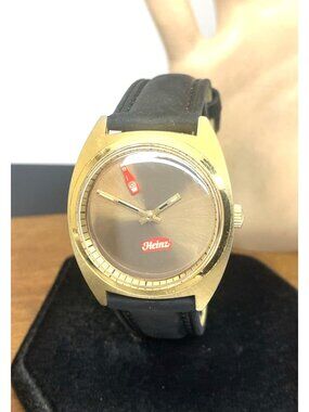 Heinz Ketchup Bottle Men's Watch Vintage Manual Wind Black Leather Strap 35mm
